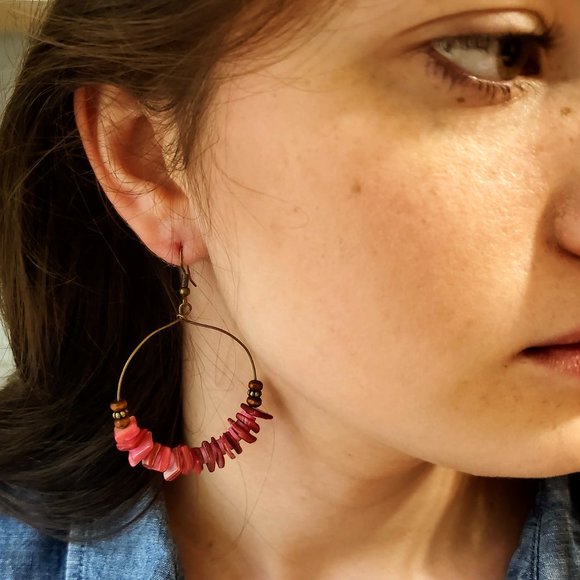 Pink Shell Hoop Earrings - Picture 4 of 4